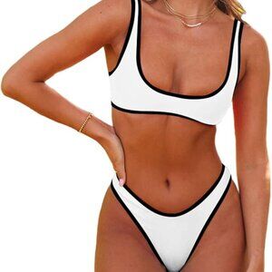 SherryDC Women's Sexy Scoop Neck Bikini Sets Color Block High Cut Thong